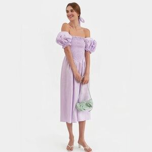 NWT Sleeper Belle Dress Linen Lavender Medium with matching hair tie/bow